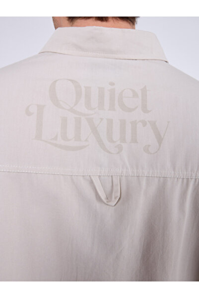 Chirkef Ecru Backless Printed Linen Long Sleeve Shirt Luxury