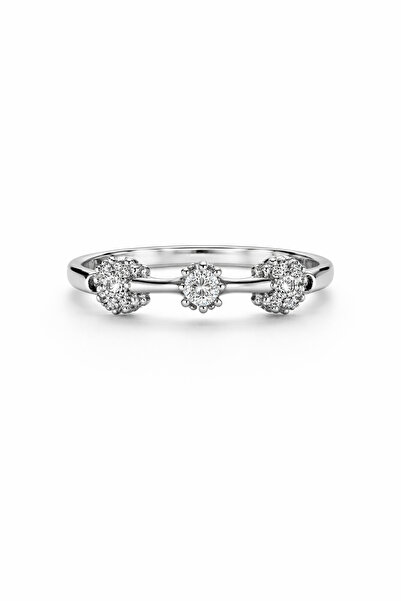 Angelovia Steel Women's Ring with Triple Zircon Stone Detail