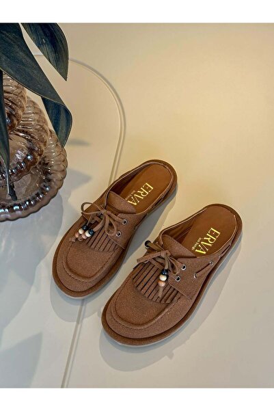 Taba Süet (Lina) Saraçlı Boncuk Detay Kadın Terlik