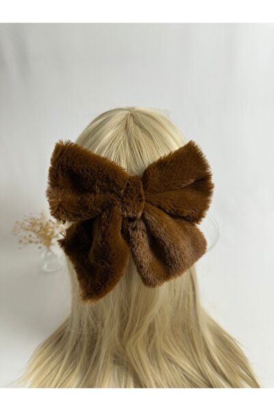 MegssStore Kahverengi Peluş Fiyonk Otomatik Toka