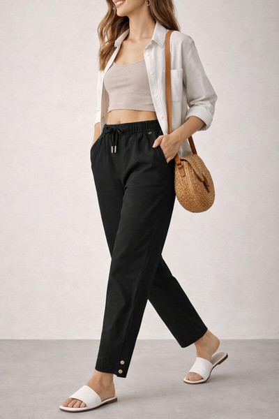 Butik Şans Double Tt Women's Button Detailed Stretch Fabric Comfortable Pants