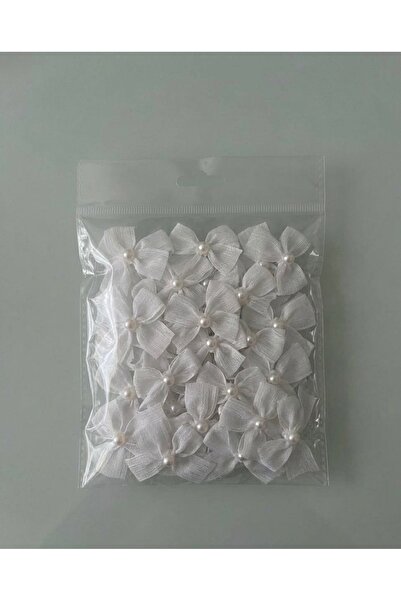 labella hediyelik İncili beyaz keten kurdele fiyonk 20 adet (5cm)