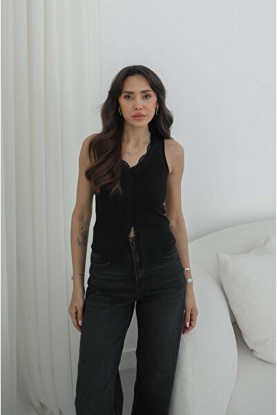 Havoş Μαύρο εσώρουχο με γιακά και δαντέλα μπροστά