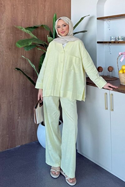 Şulemoda Giyim Linen Trouser Suit Yellow
