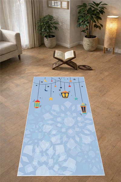 Pelura Halı Blue Ramadan Themed Digital Print Pack Non-Slip Washable Children...