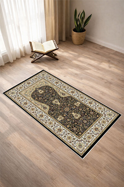 Pelura Halı Classic Patterned Digital Print Pcs Non-Slip Sole Washable Black ...