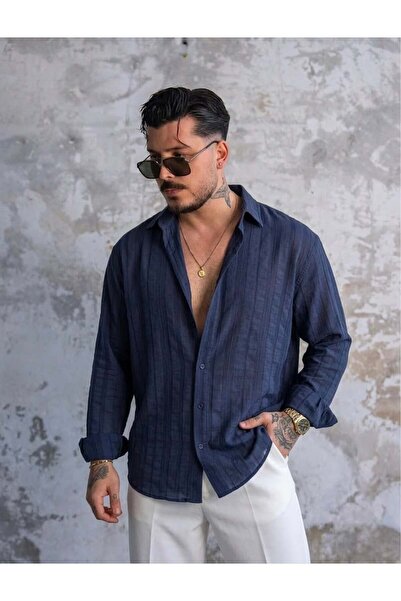 OUTFİT MAN Πουκάμισο με ριγέ σχέδιο σε μπλε ναυτικό χρώμα