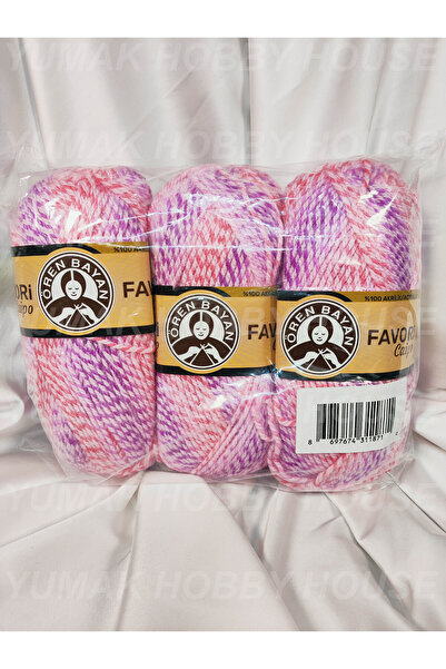 Ören Bayan FAVORİ CAİPO Pembe Ebruli El Örgü İpi (3 Adet) - Renk: 216