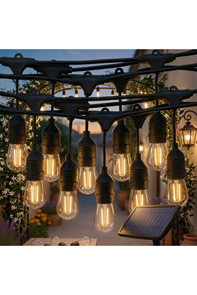 N&D Lighting Güneş Enerjili Solar 10 Adet S14 Led Ampullü 10 Metre Led Işık Seti