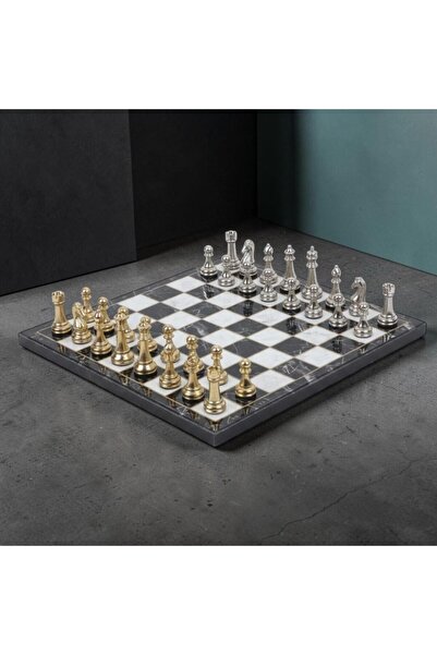e-life shop طقم شطرنج معدني فاخر مطلي بالكروم بتصميم كلاسيكي ذهبي - أسود بنقش...