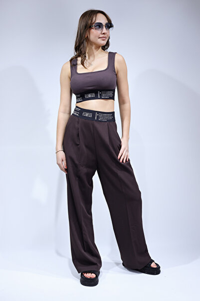 ELİT SHOES Waist Part with Rubber Detail, Thick Strap, Cropped Combinli Doubl...