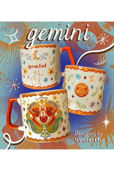 westartic Gemini İkizler Burcu Özel Tasarım Burç Kupa Kahve Fincanı