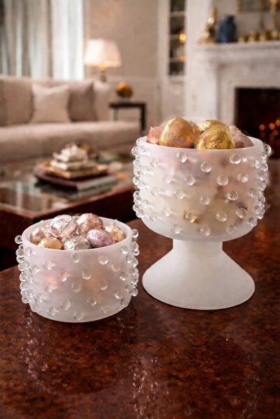 BYC TÜRKİYE Dekoratif Cam Şekerlik 2’li Set – Sablajlı Cam Kristal Detaylı Şe...