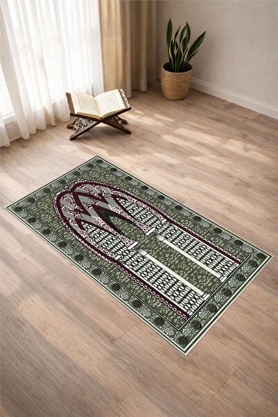 Pelura Halı Patterned Digital Print Pcs Non-Slip Sole Washable Green Prayer Mat