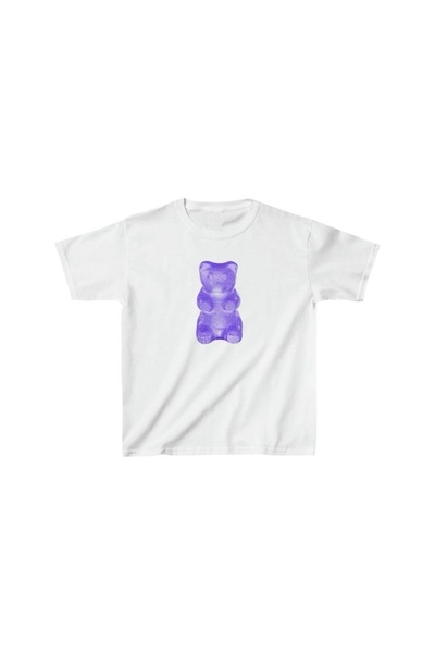 Bravebell Purple Gummy Bear Printed White T-Shirt