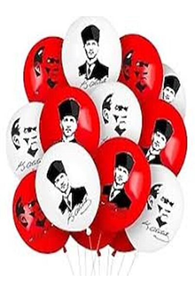 mutluanılarpartievi Atatürklü ve Bayraklı Balon Balon Süsleme 23 Nisan Kırmız...