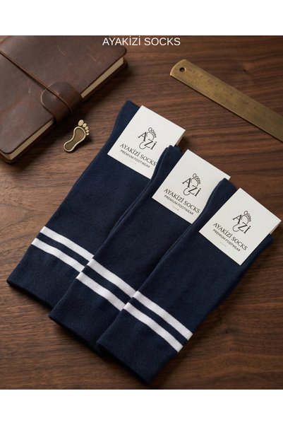 ayakizi socks 3 Pairs of Striped Navy Blue Women's Knee High Socks
