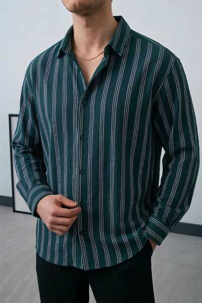 Wonraces Men's Half Oversized Comfortable Fit Stripe Patterned Summer Long Sl...