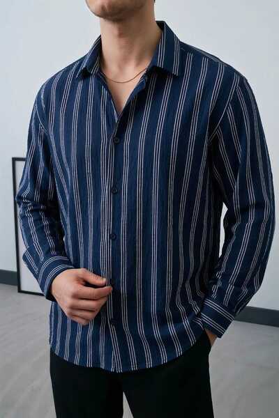 Wonraces Men's Half Oversized Comfortable Fit Stripe Patterned Summer Long Sl...