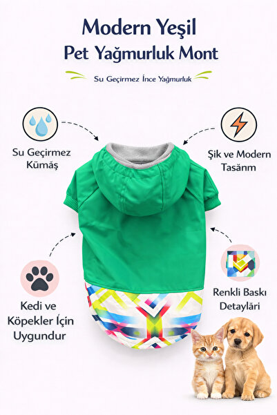 Kapüşonlu Su Geçirmez Pet Yağmurluk Mont | Kedi ve Köpekler İçin İç Astarlı Koruyucu Mont