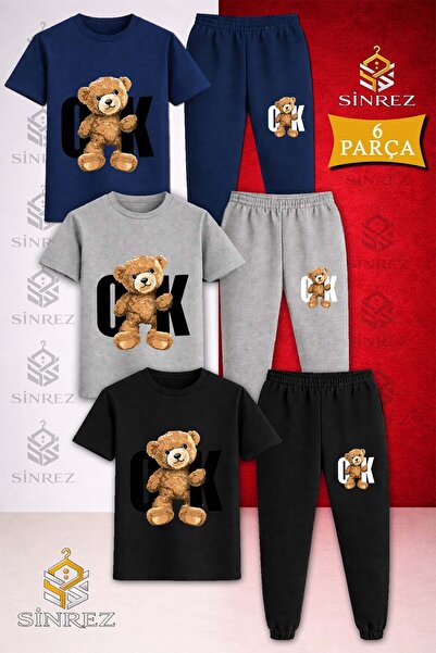 SİNREZ Set de trening pentru copii AYICIK OK BLACK, imprimat, 3 piese