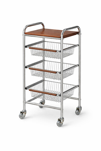 OEM Raft Depozitare 3 Etaje cu Roti, Metal & Lemn – 39.5x28x70 cm, Organizato...