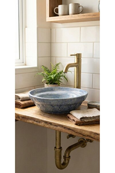 Moon Art Workshop Mavi Spiral El Yapımı Seramik Çanak Lavabo - Eşsiz Tasarım