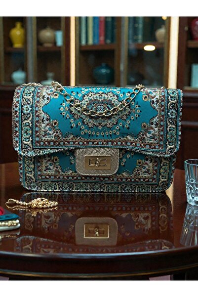 KAYA GİFT AND BAG KADIN OMUZ ÇANTASI 3 PARÇA DOKUMA KUMAŞLI ZİNCİRLİ KADIN OM...