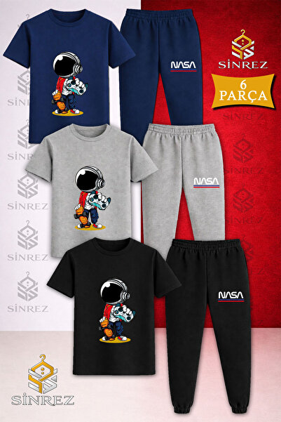 SİNREZ Children's Astronaut Handing a Game Console Printed 3-Piece T-Shirt an...