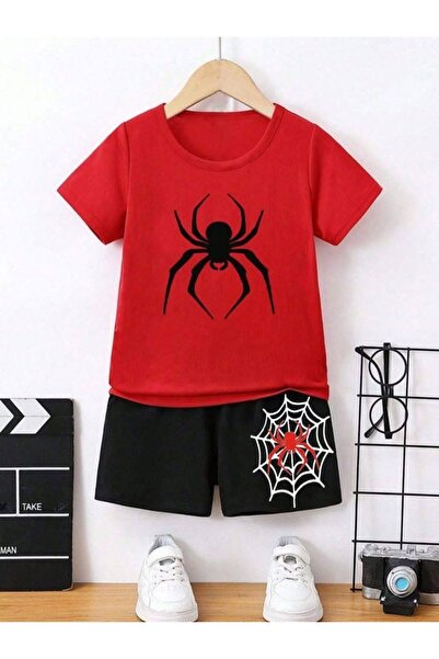 SVART WEAR Spider Printed Kids T-Shirt Shorts Bottom-Top Combination Set