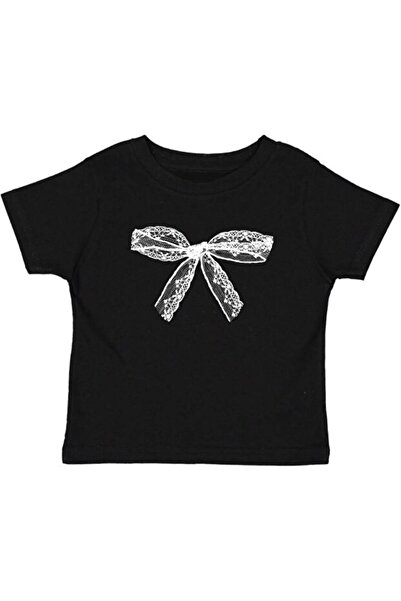 Bravebell Crop negru pentru femei cu imprimeu panglică din dantelă