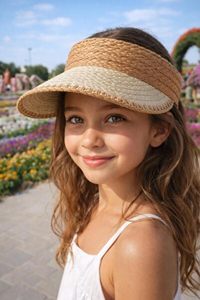 HAZAL KAYA ATELIER Camel Straw Visor Hat for Girls 10-18 Years Old