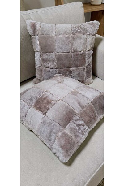 Hakiki (Gerçek) Deri Yastık Kılıfı Patchwork Dolgusuz Sütlü Kahve 2 adet 40*40 cm