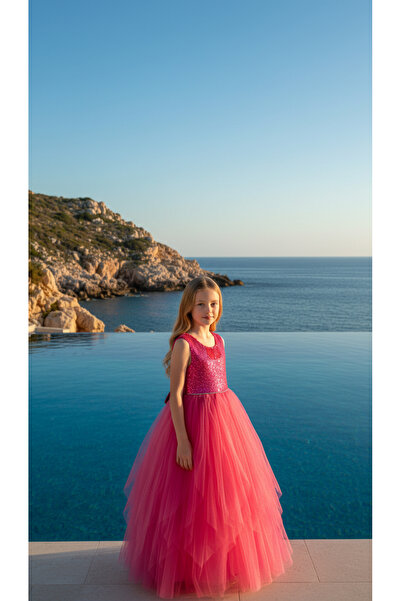 Lindissima Payetli Kız Çocuk Abiye Elbise 10-14 Yaş, Kabarık, Prenses modeli,...