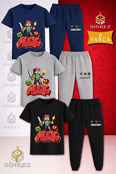 SİNREZ Children's Aleks Alevli Mesale Printed 3-Piece T-Shirt Tracksuit Set