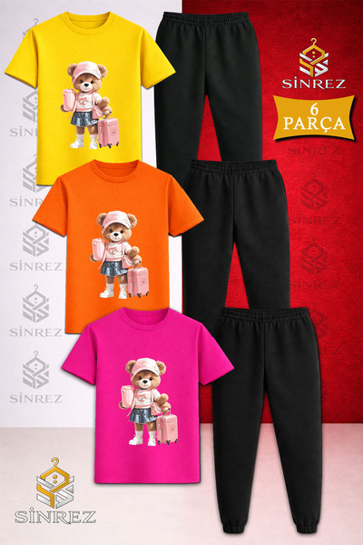 SİNREZ Set de trening cu tricou imprimat 3 piese pentru copii, cu valiză și u...