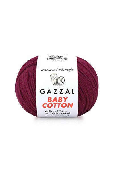 Gazzal Baby Cotton El Örgü İpliği 50gr 3442 Bordo - 1 ADET