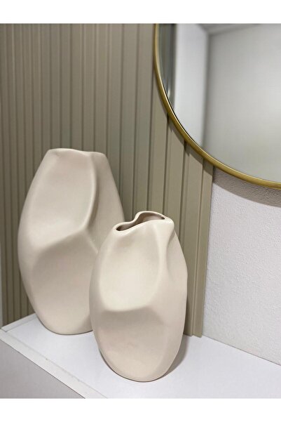 Tuge Home Kuğu Takım 2’li Seramik Vazo – Kum Beji