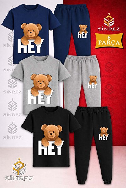 SİNREZ Set de trening pentru copii, 3 piese, cu imprimeu  "BEAR HEY WRITING O...