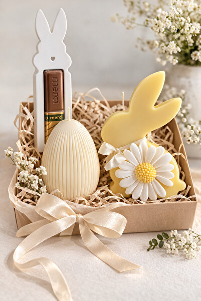 STYLUX Set Cadou Paște Cadoul Iepurașului cu Lumânări din Ceară de Soia, Iepu...