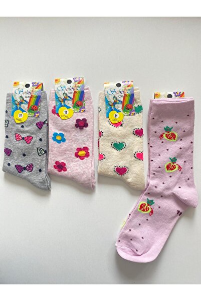 TMR Colorful Spring Motifed 4-Piece Socks for 11-12 Year Old Girls
