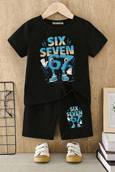 SVART WEAR Комплект от детска тениска и шорти с принт „Six Seven 67“