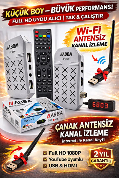 ABBA KF-2500 Full HD Mini Uydu Alıcı Youtube IPTV WiFi Destekli USB HDMI 1080...