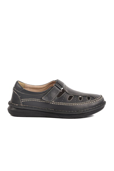 Aspor Black Genuine Leather Velcro Men's Casual Shoes