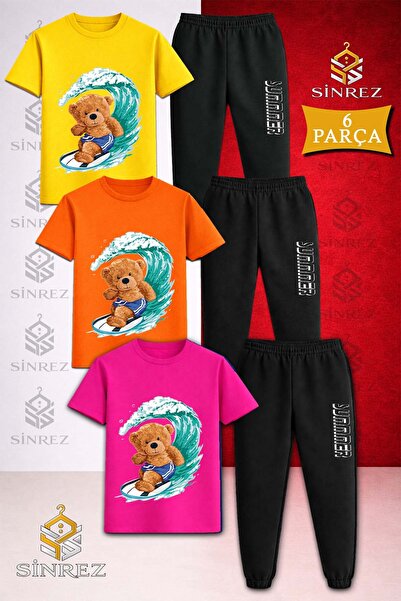 SİNREZ Set de trening pentru copii AYICIK SORTLU SURF, imprimat, 3 piese