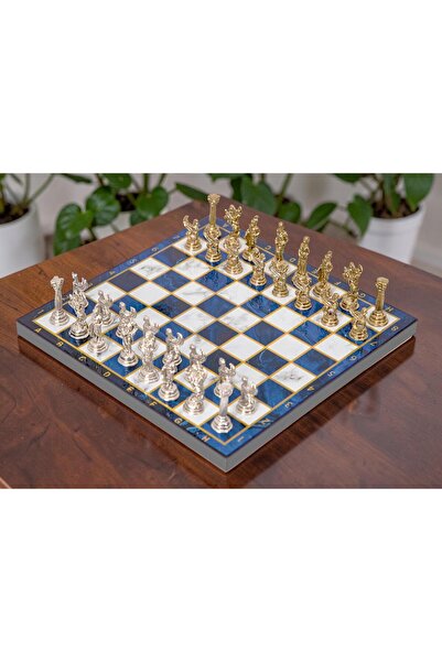 e-life shop مجموعة شطرنج معدنية فاخرة مطلية بالكروم على شكل خيول بيجاسوس وسما...