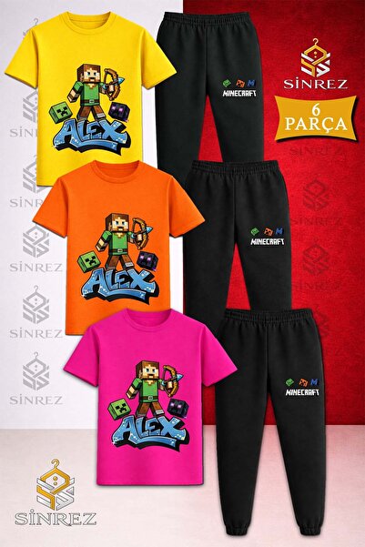 SİNREZ Children's Aleks Ok Atan Printed 3-Piece T-Shirt Tracksuit Set
