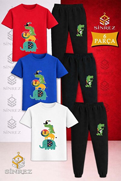 SİNREZ Set de trening pentru copii, cu imprimeu ANIMAL UST USTE COKLU, 3 piese