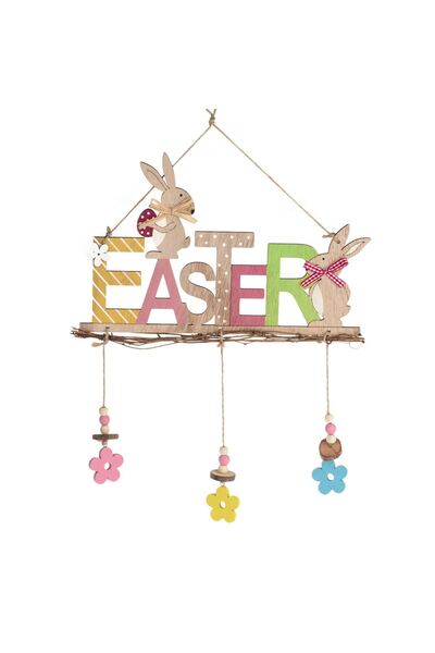 OEM Tabela Lemn Paste Decorativa Suspendabila Iepuri Easter 29x43cm