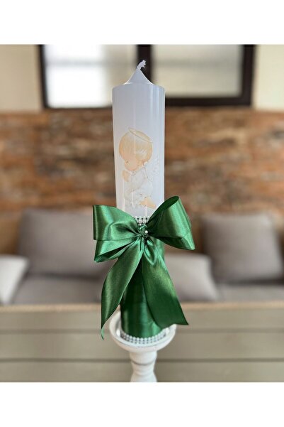 Your Baby Store Lumanare botez ingeras cu panglica – verde, 35 cm